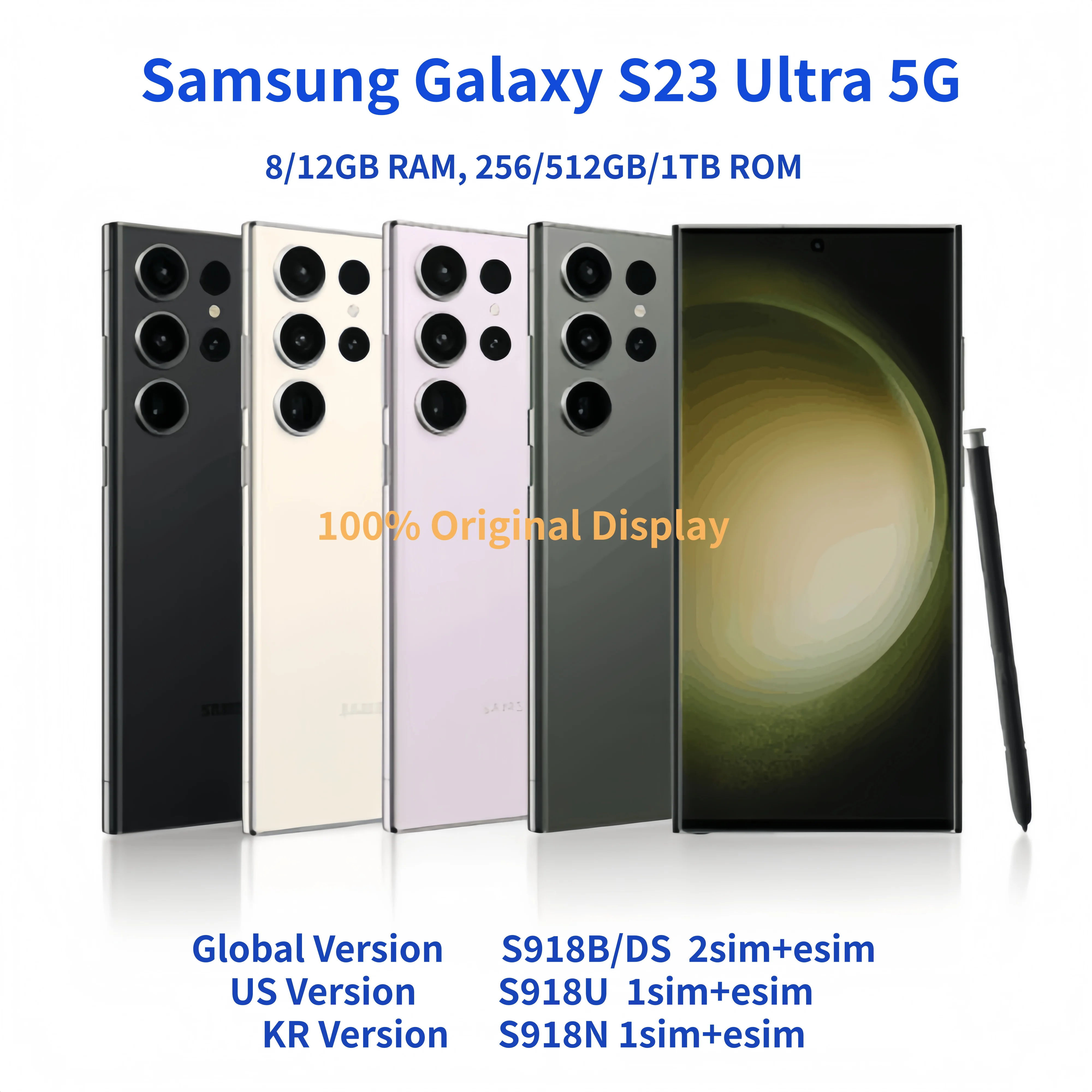 سامسونج جالاكسي S23 ألترا 5G S918B S918U S918N شاشة 6.8 بوصة ذاكرة داخلية 256/512 جيجابايت/1 تيرابايت رام 8/12 جيجابايت سنابدراجون NFC هاتف أندرويد أصلي