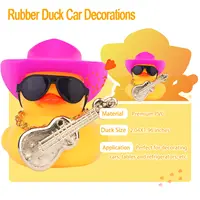 Car Rubber Duck Ornaments Yellow Duck Car Dashboard Decorations with Musical Instruments Mini Top Hat Guitar Sunglasses Necklace 2