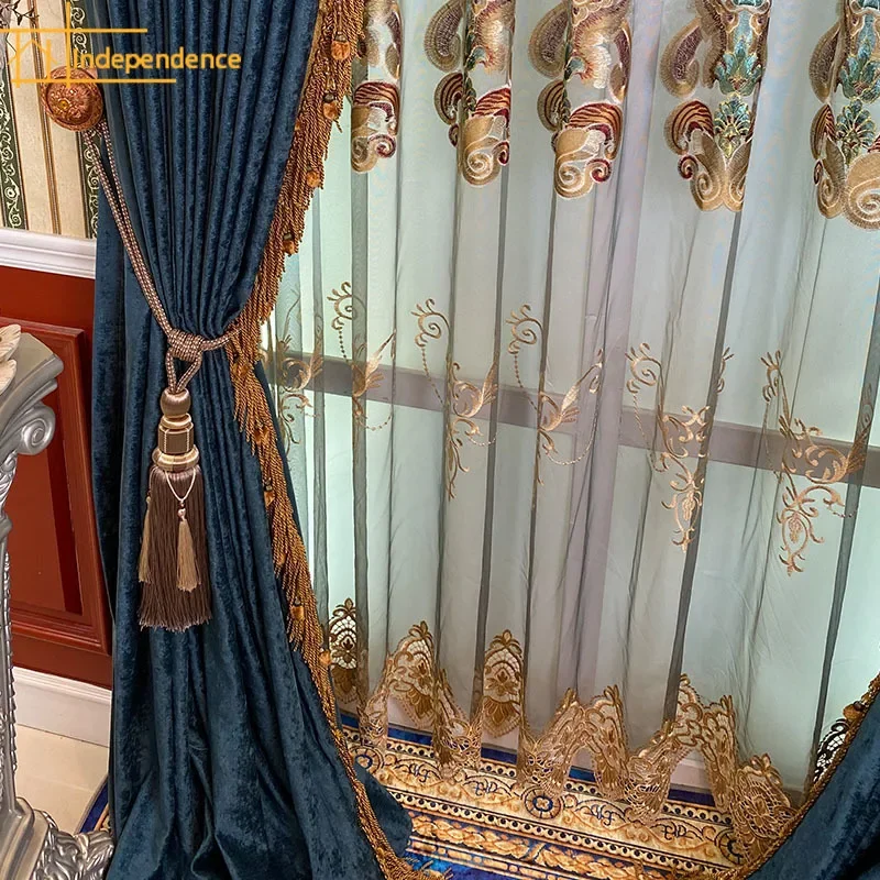 2025 New French High-grade Chenille Lace Stitching Blackout Curtains for Living Room Bedroom Finished Product Customization 5