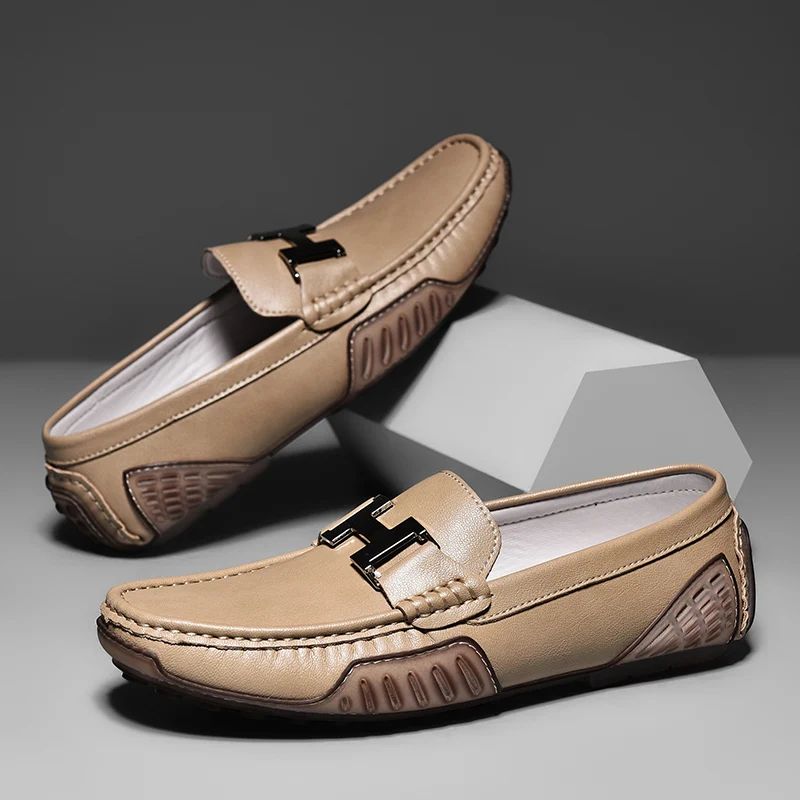 Men's Leather Shoes Cowhide Loafers leather shoes men loafers Soft Luxury Pea Shoes Men's Flats Driving