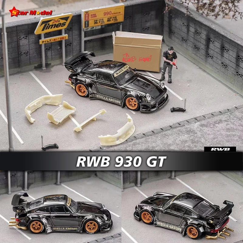 

PreSale Star 1:64 RWB 930 GT Wing Chrome Stella Artois Black Diecast Diorama Car Model Collection Miniature Toys