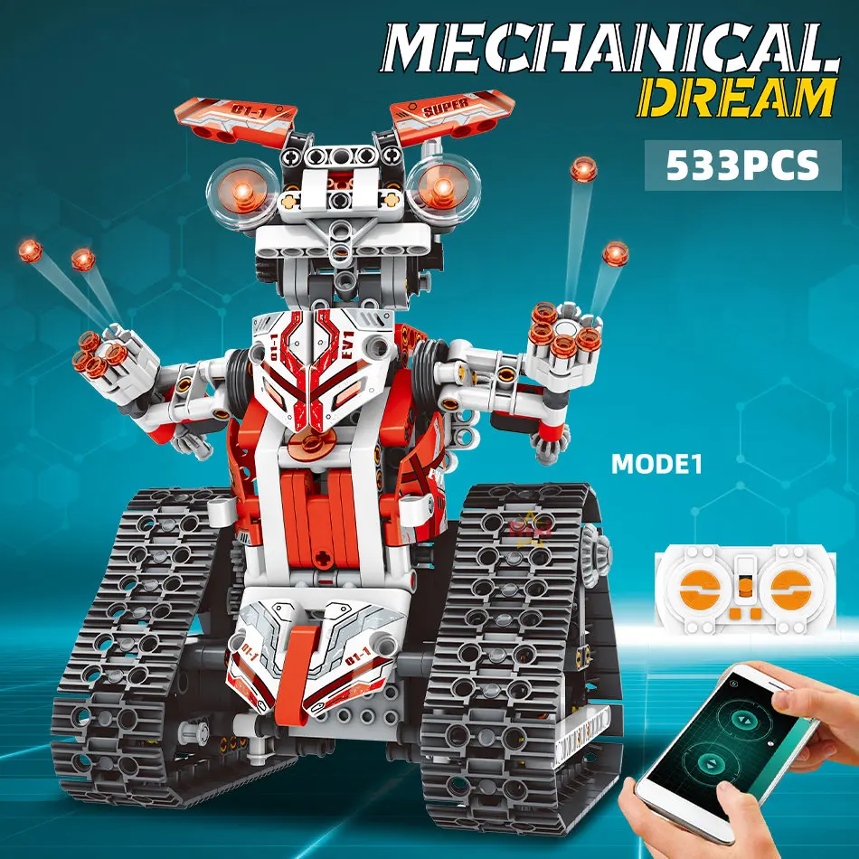 

5in1 LED Light STEM Robot Building Blocks 533pcs Remote Control Deformed Car City APP RC Vehicle Tank Bricks Toys For Kids Gift
