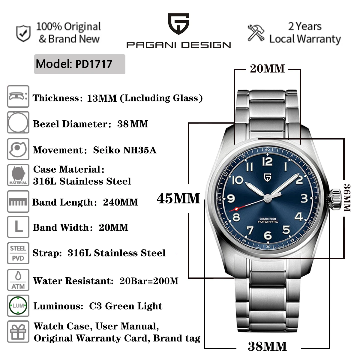 Waterproof Automatic Mechanical Watch | Pagani Design