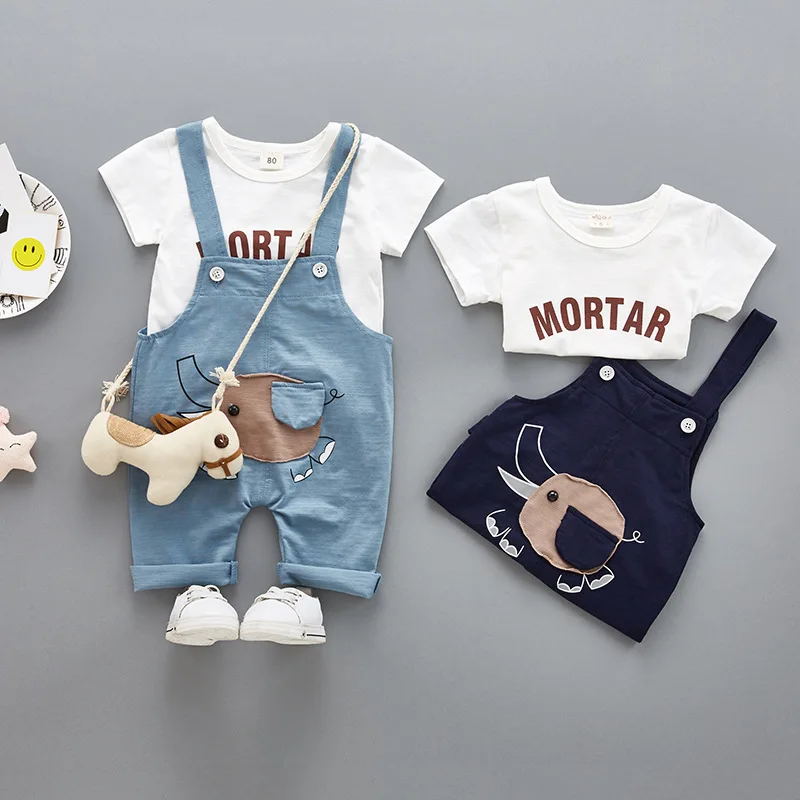 Summer Toddler Baby Boys Clothes Short Sleeve Cotton T-shirt& Overalls For Infant Boy Casual Clothing Costume Kids Tracksuit kids clothing set kids t shirt