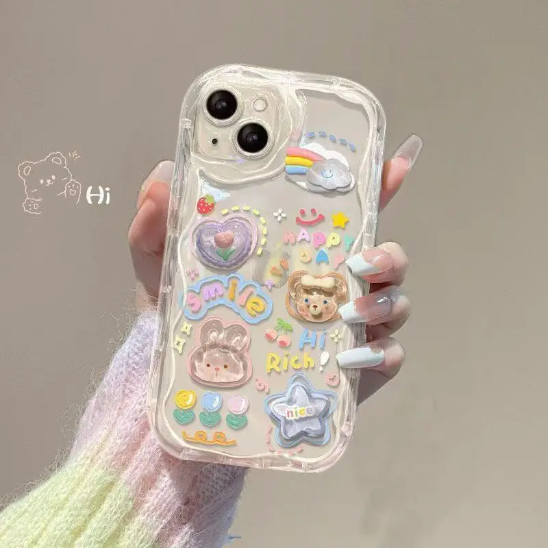 Cute Bear & Rabbit Dolls Clear TPU Phone Case - Stylish and Durable Protection