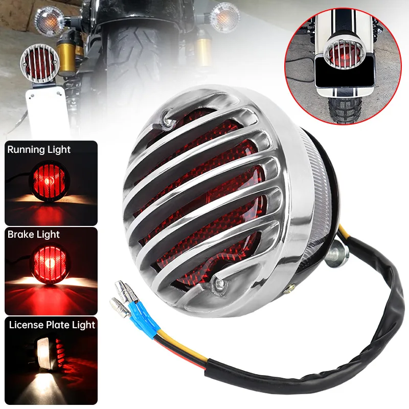 

Universal Motorcycle Tail Light Rear Stop Lamp Brake Grill Round License For Harley Honda Yamaha Suzuki Kawasaki
