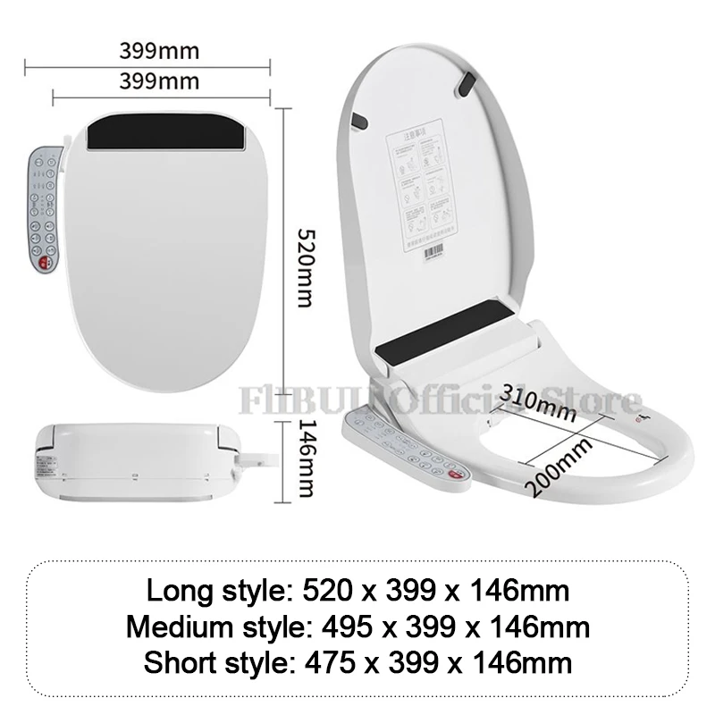 Elongated Smart Bidet Toilet Seat Cover Warm Air Dryer Warm Water Heated Seat Soft Close Toilet Lid Night Light Rear Front Wash