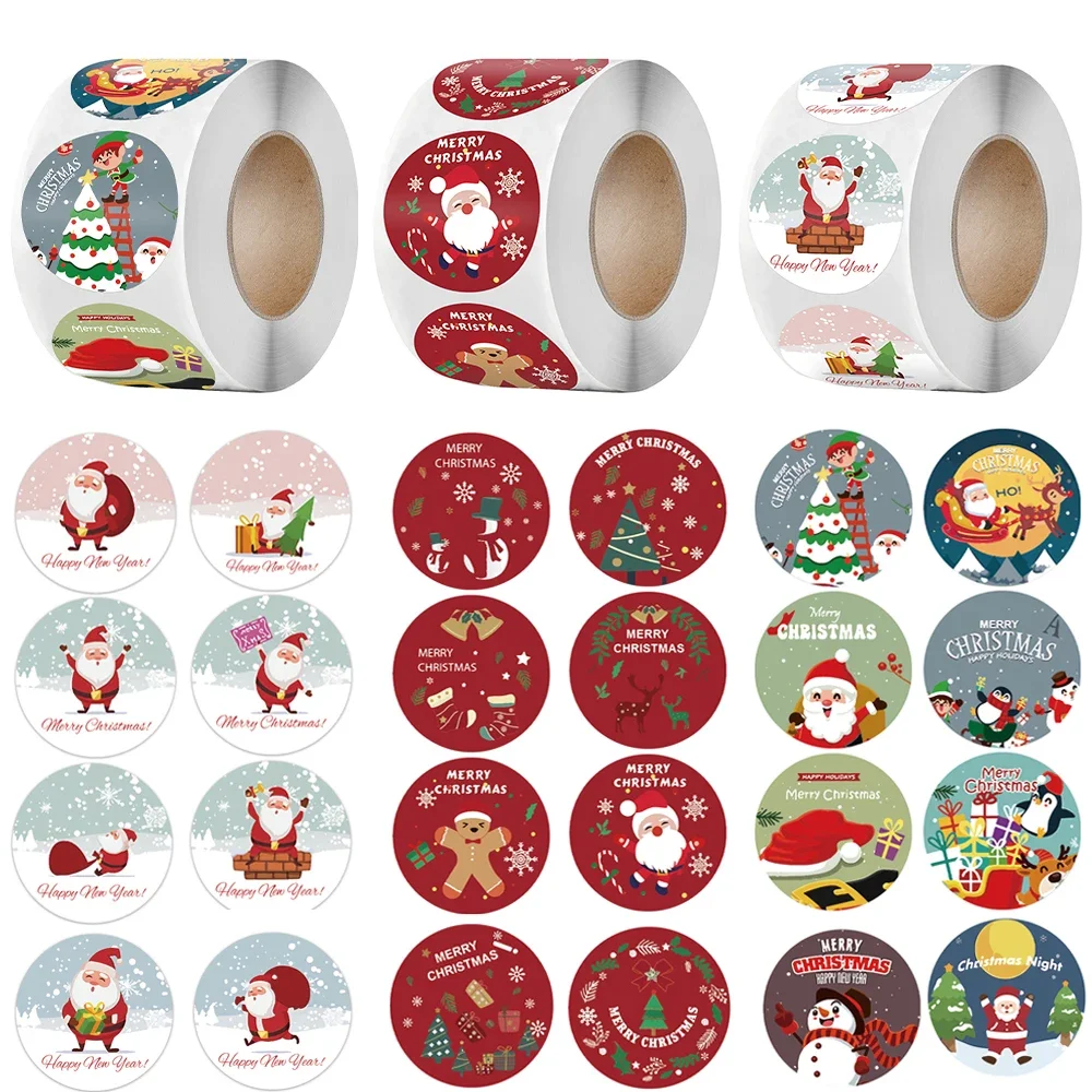 500pcs/roll 1.5inch Santa Claus Merry Christmas Stickers Gift Sealing Label Holiday Decor Baking Envelope Cute Stationery