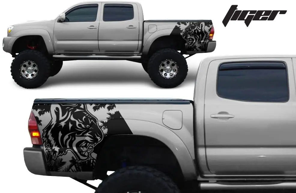

Factory Crafts Tiger Rear Quarter Panel Graphics Kit 3M Vinyl Decal Wrap Compatible with Tacoma 20052015 Matte Black