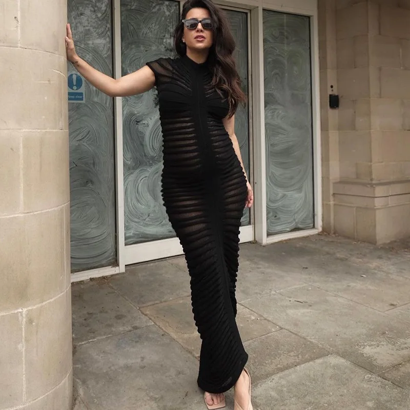 

Сексуальное прозрачное трикотажное платье в рубчик на пуговицах, черное, Белое Облегающее длинное платье с коротким рукавом для женщин, платье для ночного клуба, вечеринки, дня рождения, выпускного вечера