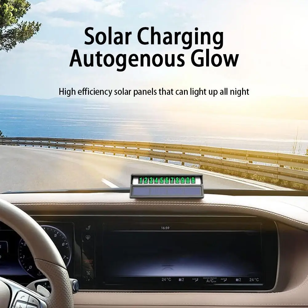 

Car Parking Number Plate Luminous Auto Parking Card Solar Charging Temporary Stop Phone Number Card For Car Decoration Acce U4R6
