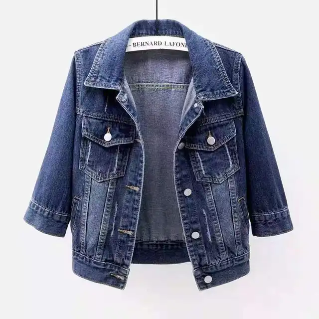 Denim Jacket Women 2023 Three Quarter Sleeves Jean Jacket Woman Comfortable Denim Coat Chaqueta Vaquera Mujer Veste Jeans Femme