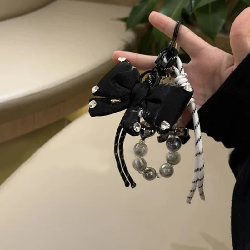 Original Series Bag Hanging, Original Design High-end Sense Complex Pendant, INS Metal Wind Bow Beaded Braided Rope Keychain