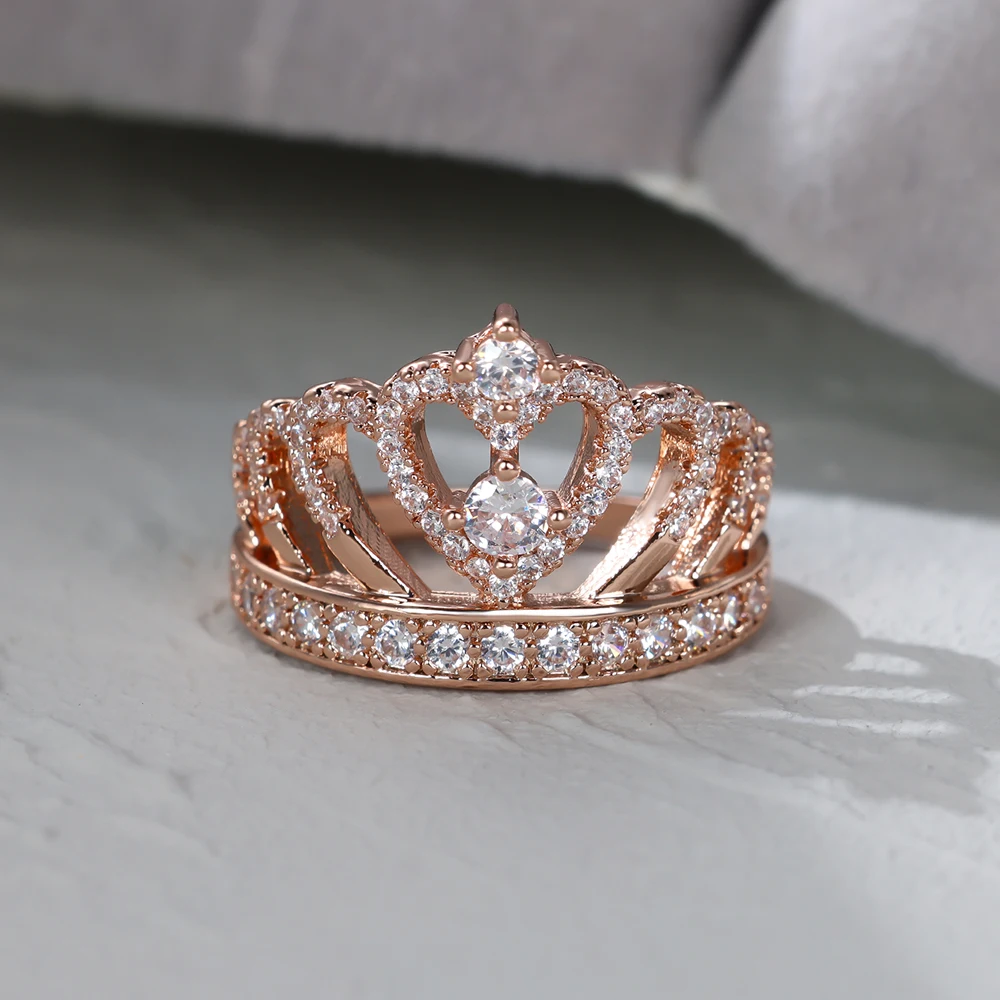 Classic Heart Crown Rings For Women Rose Gold Silver Color Inlay White Zircon Promise Engagement Wedding Bands Mothers Day Gifts wedding rings,finger rings,fashion rings,engagement rings,zircon rings,fashion ring,crystal rings,metal rings,stone rings,gold rings