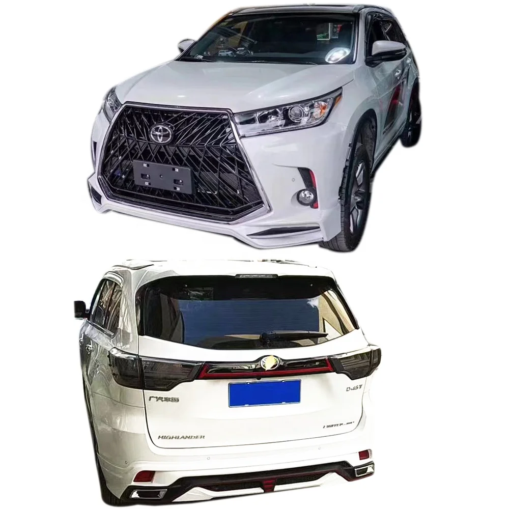 Car Bumper For Toyota Highlander Bodykit  2018-2020  Upgrade Lexus Style  Front  Rear Lips With Foglamp