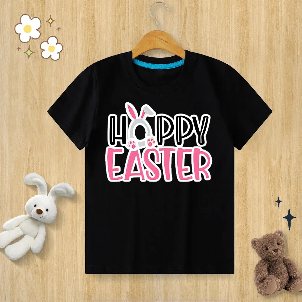 Children’s Pure Cotton T-shirt Happy Easter Bunny Egg Print T-shirt O-neck Short Sleeve Kids Clothes Boys Clothes Girls Clothes 5