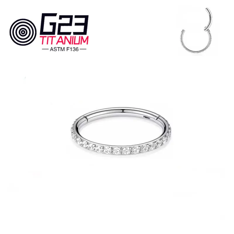 Piercing Jewelry 1PC G23 F136 Titanium Women's Round Earrings Nose Ring Hinge Clicker Open Diaphragm Nose Ring 16G