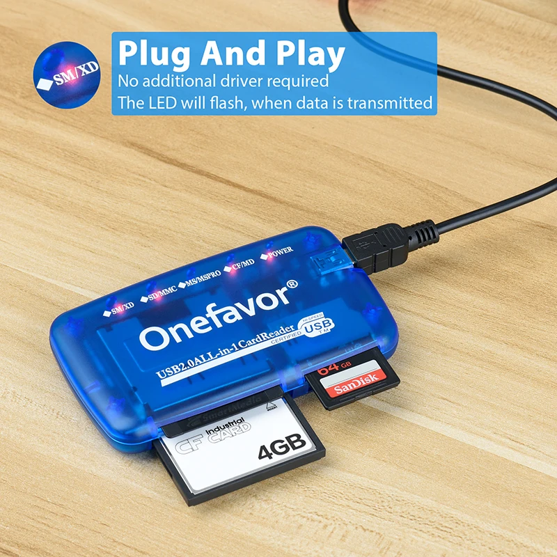 Onefavor 5-in-1 SM 카드 리더기 100% 원산지 카메라 MS 메모리 스틱 SD 메모리 카드 XD 롱 스틱 CF 카드 다기능 카드 리더기