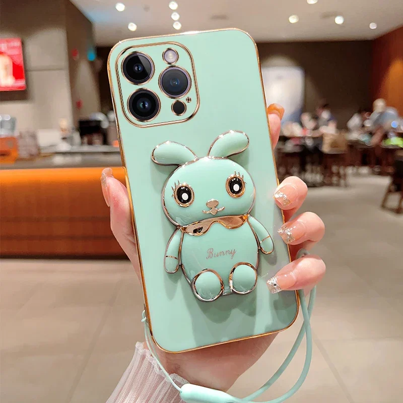 Ovitek za telefon z vrvjo in stojalom za zajčke za Samsung Galaxy S24 S23 S22 S21 S20 FE Ultra Plus A05S A05 A15 A25 A35 A55, mehak_voghion.com