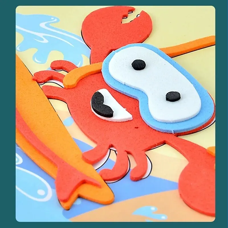 10 Pcs 3D EVA Foam Sticker Creative Art Craft Kit for Kids Boys Girls DIY Cartoon Animal Transportation Painting for Education