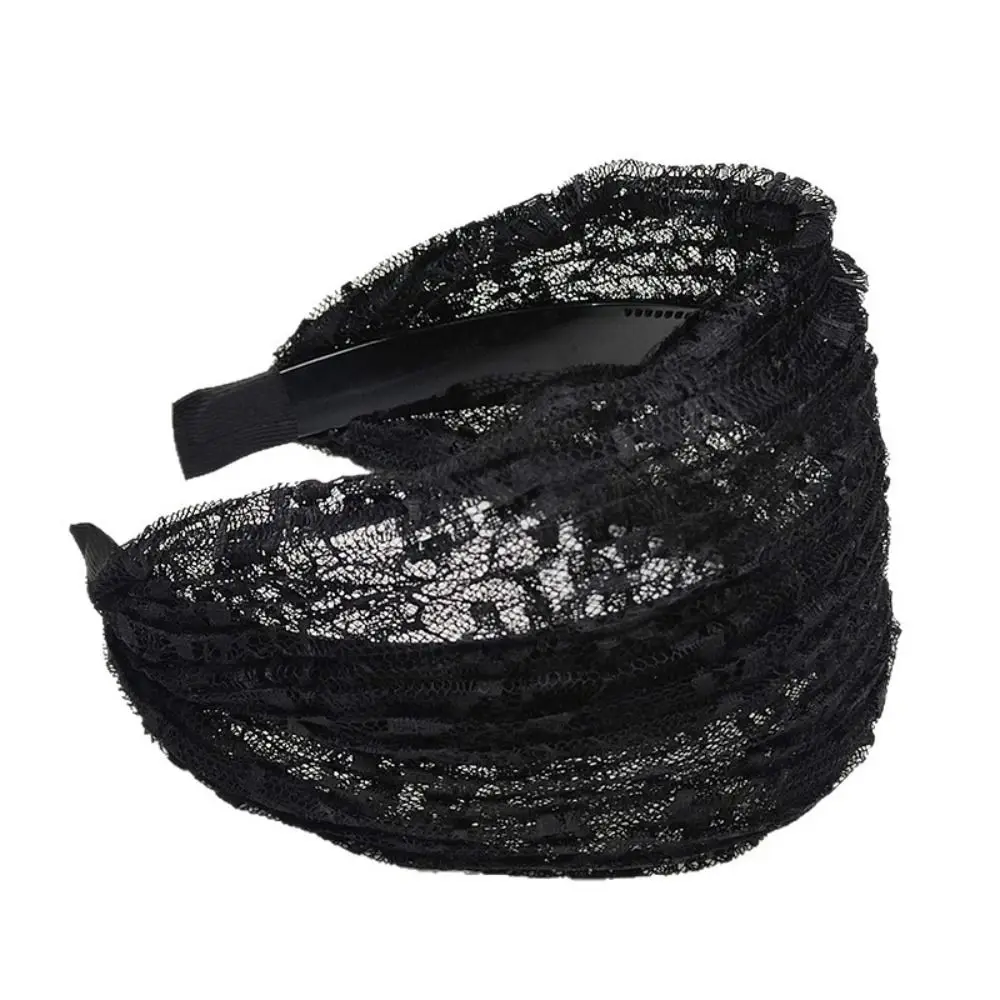 Rutschfestes Spitzen-Mesh-Haarband, hohl, elastisch, breite Seite, Haarband, Kopfbedeckung, Haar-Accessoires, Damen-Spitzen-Haarbänder für Frauen und Mädchen – Detail 2