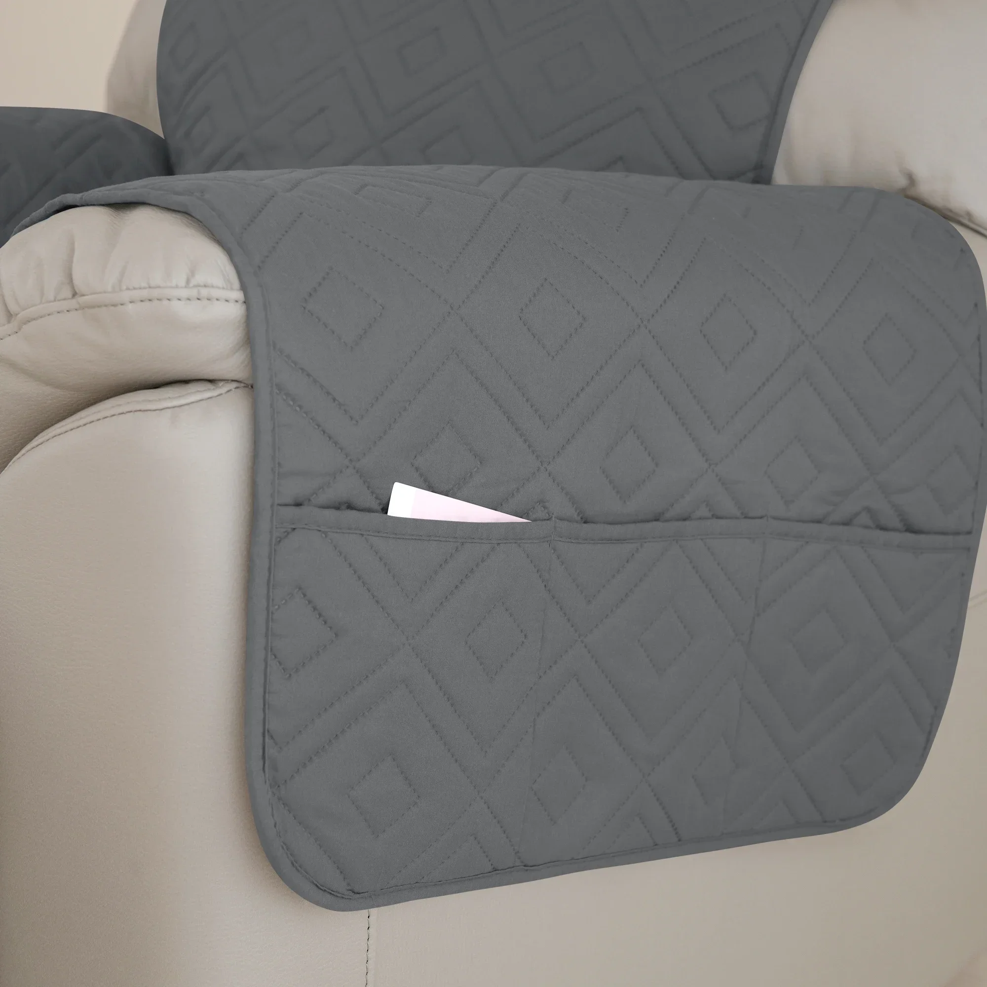 Quilted Recliner Sofa Cover Water Repellent Reclining Chair Covers Pet Kid Dogs Mat Armchairs Slipcovers with Elastic Strap 5