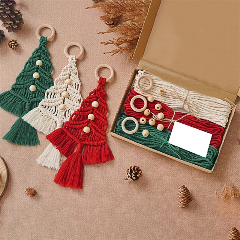 DIY macrame woven Christmas tree kit Christmas craft gift kit for family friends holiday gifts 3PCS/Set