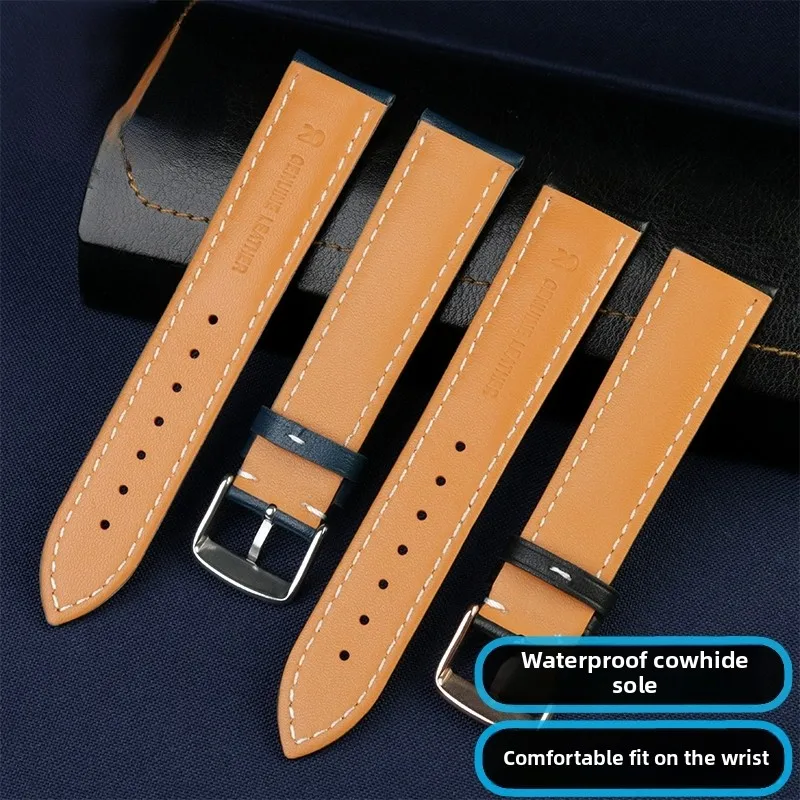 Premium Genuine Leather Men's Watch Band - Black, Brown, Blue - Luxurious Cowhide Bracelet