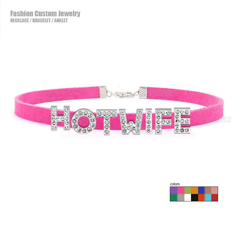 Women's Sexy Provocative Rhinestone Letters HOTWIFE Choker Necklace Ladies DIY Custom Name Collar Chocker Jewelry Necklace Gift one line thick heel slip on women platform slippers fashion rhinestone ladies sandals sexy mid heeled sandals