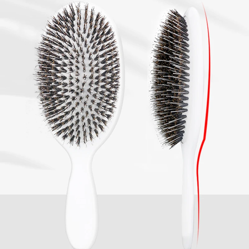 Natural Boar Bristle Massage Hair Brush and Detangler for Smooth and Healthy Hair