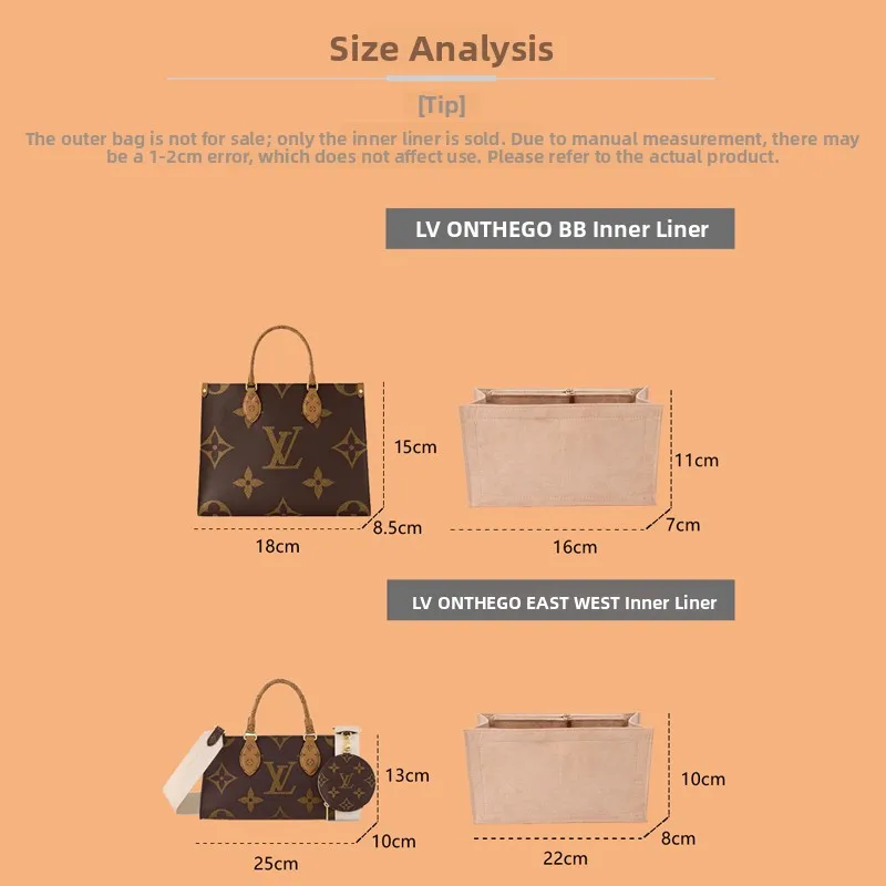 Ultra-light Inner Bag Organizer for Handbag BB Inner Bag  BB Bag Insertion Storage And Organization Velvet Material