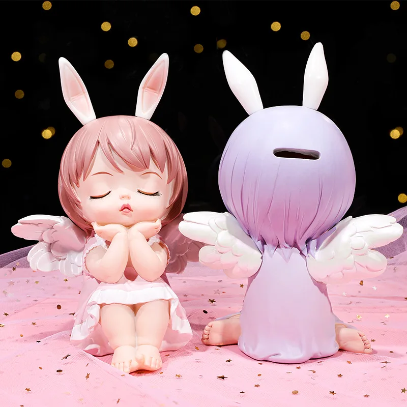 Kawaii Fairy Angel Piggy Bank for Kids Children Girls Baby Gift Resin Cartoon Money Saving Box Coins Holder Storage Organizer 4