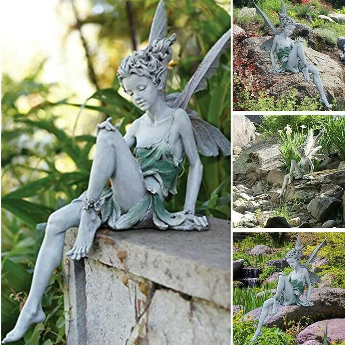 

Miniature Sitting Fairy Elf Statue Yard Craft Landscaping Garden Home Decor