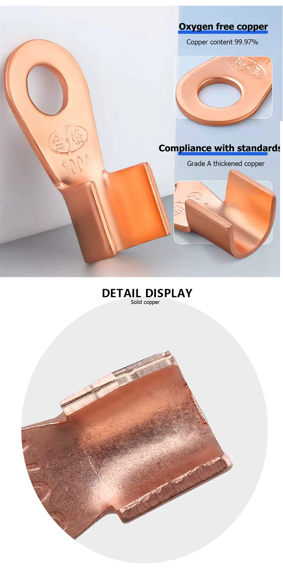 Description Picture 6 of itemOT 5A~600A Ring or Round Copper Crimp Terminales M6 M8 M10 M12 Lug Cable connector For Wire electrical switch connection cable