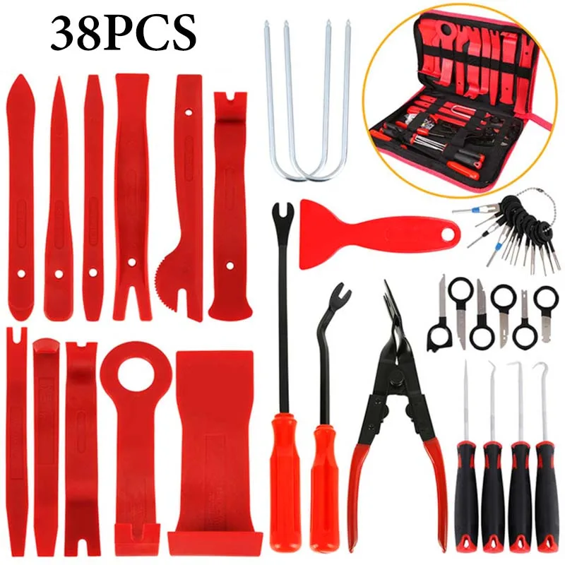 Kit d'outils à main Outil de démontage de levier Clip de porte intérieure  Garniture de panneau Outil de suppression de tableau de bord Outil de  réparation d'ouverture de voiture automatique 38pcs 