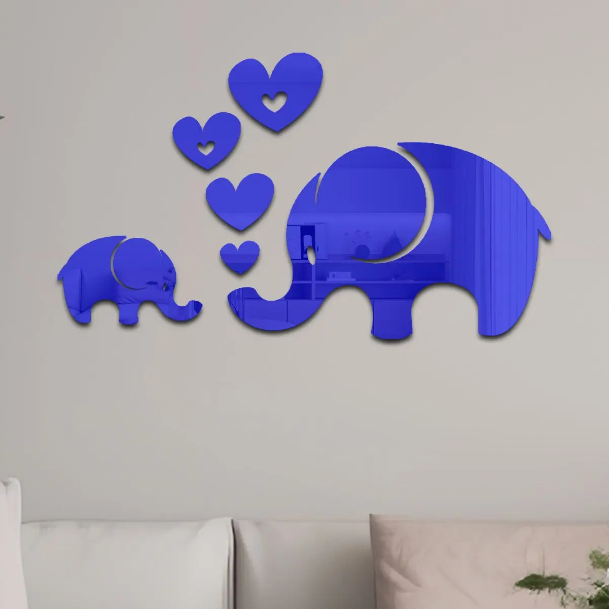 1set 3D Elephant Stickers Mirror Surface Decals DIY Self-adhesive Wall Art Mirror Stickers Home Decoration Mural Gift ﻿