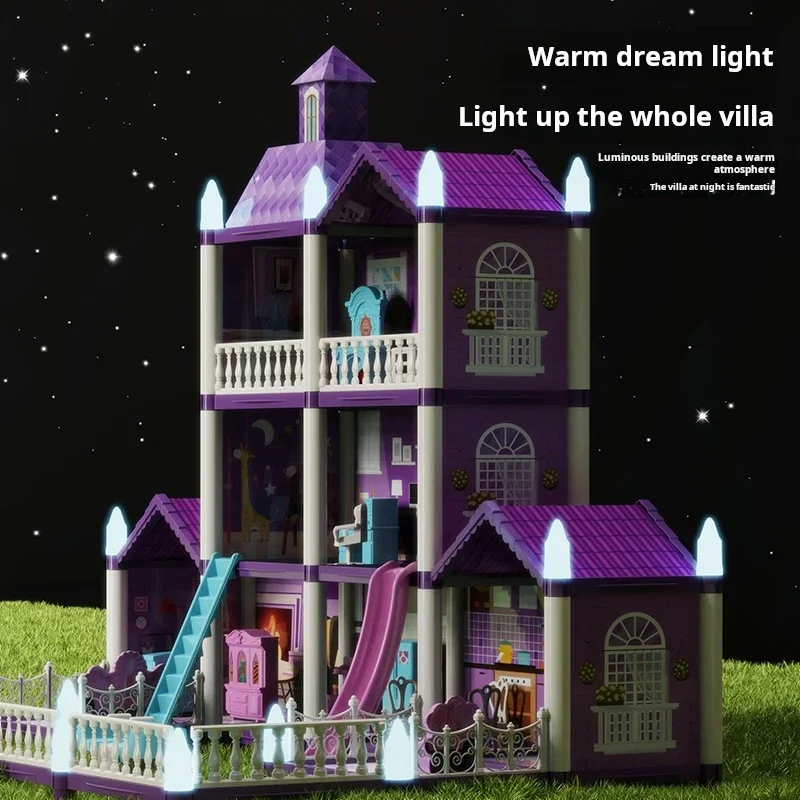 DIY Princess Castle Luminous Villa Set Girls Toy Doll House Children Play Model Play House Toys for Kids Girls Christmas Gifts