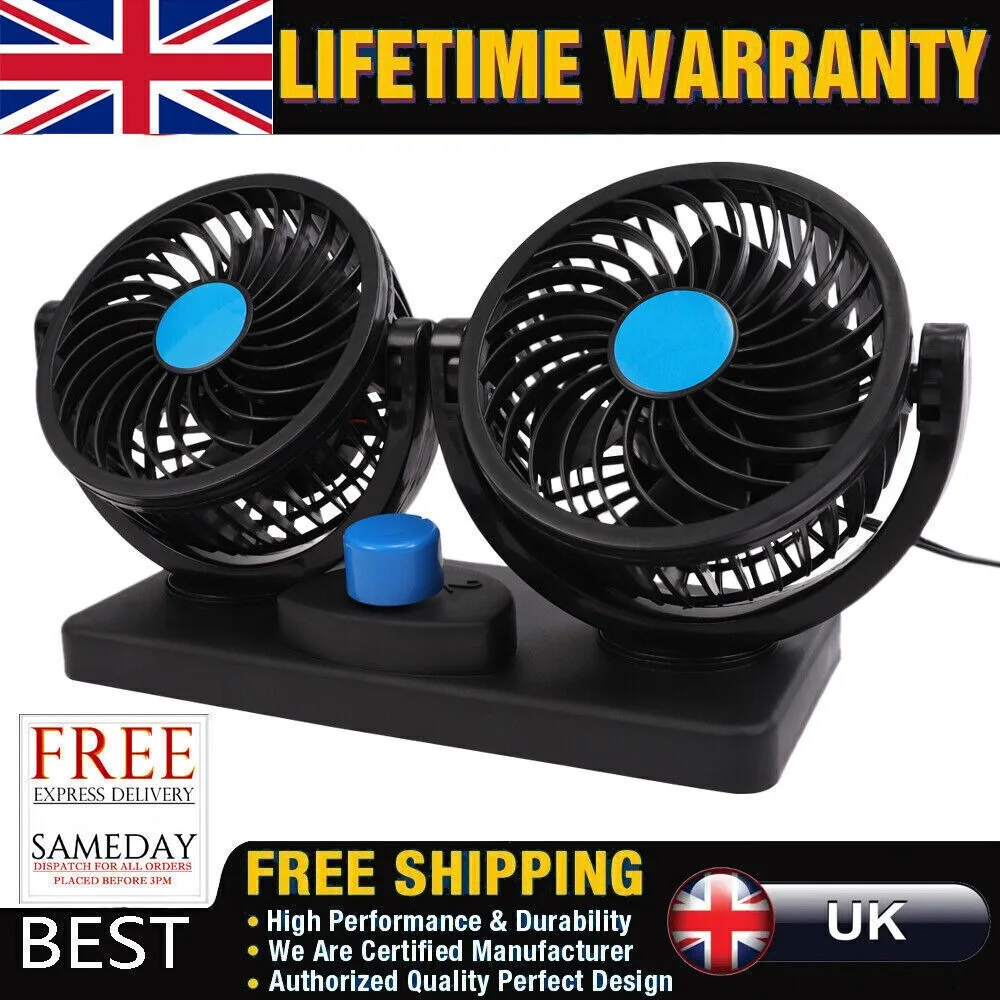 2 Velocità 12 Volt Twin Fan 360 ° Doppio Ventilatore A Tutto Tondo Per Auto Furgoni Camper Caravan