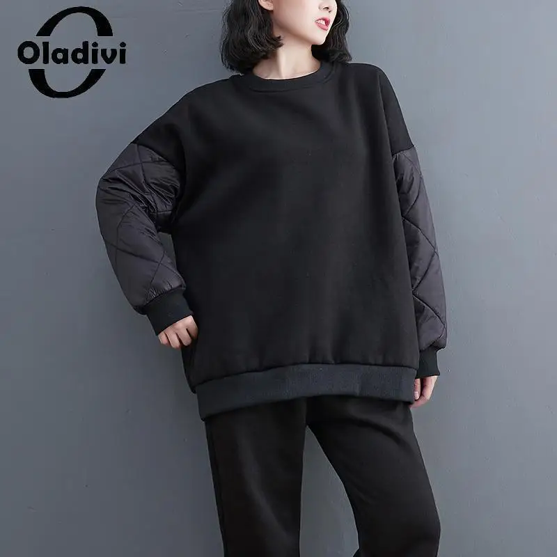 

Oladivi Large Size Women's Velvet Hoodies 2023 Autumn Winter Casual Loose Warm Fleece Sweatshirts Female Oversized Clothing 1946