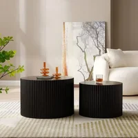 Round Coffee Table Sets, Nesting Coffee Tables for Living Room, Modern Wooden Side Tables Accent End Table for Home, Café Tables 2
