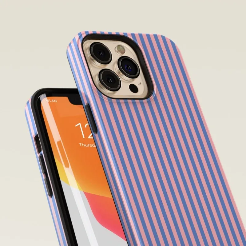 Striped Blue Pink Magnetic Acrylic TPU Phone Case