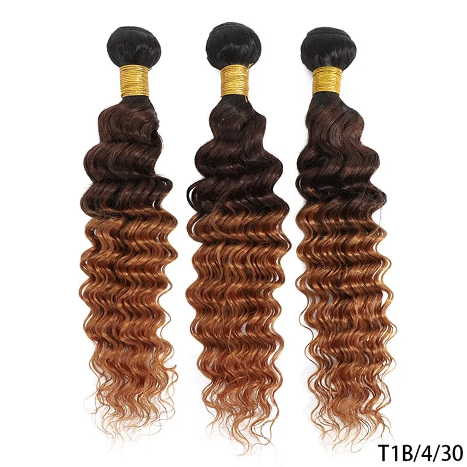 Black Pear 1/3/4Pcs Ombre Brazilian Loose Deep Hair Bundles Weave Human Hair Extensions 1B/4/30 Brown Remy Ombre Hair Bundles 3