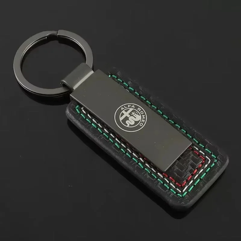Luxury Leather Car Badge Keychain with Alfa Romeo Logo