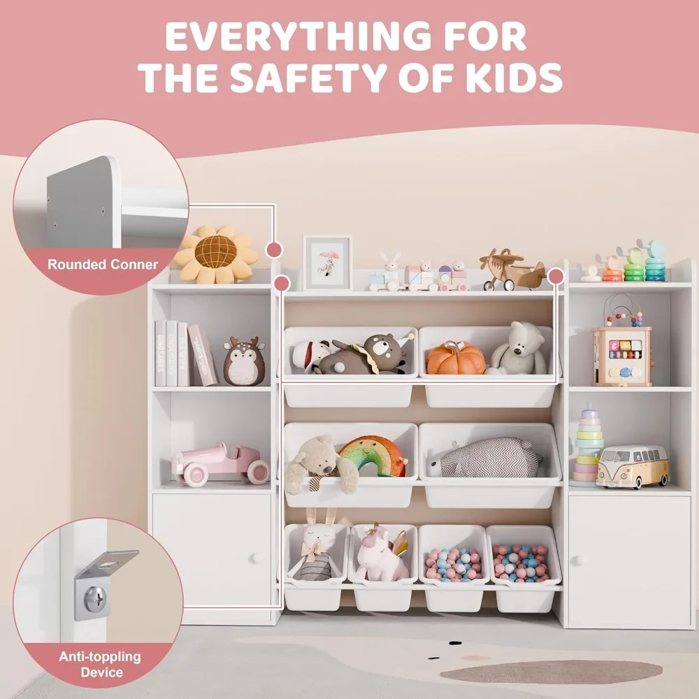 Kids Toy Storage Organizer W/8 Removable Toy Bins, 4-Tier Toy Organizers W/6 Storage Cubbies, Kids Bookshelf and Storage 4