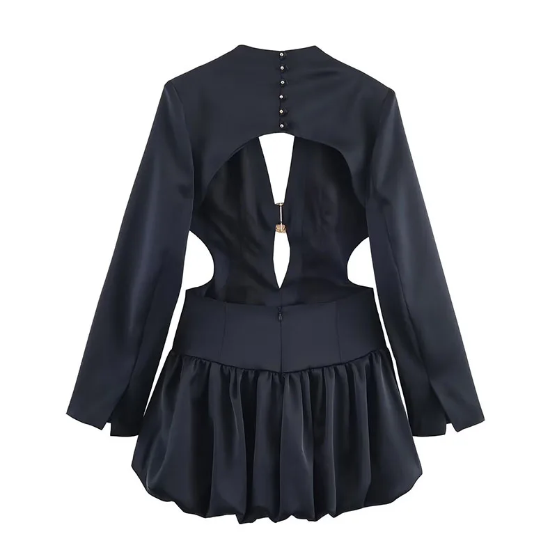2026 Pleated Short Dresses for Women Long Sleeve Mini Dress Woman Backless Sexy Womens Party Dresses Chic Evening Dress