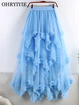 Autunno Inverno Nuovo 2025 Torta Irregolare Gonna di Tulle Delle Donne Dolce Midi Lunga A Vita Alta Una Linea di Gonna Femminile Maglia Del Partito Della Signora 1