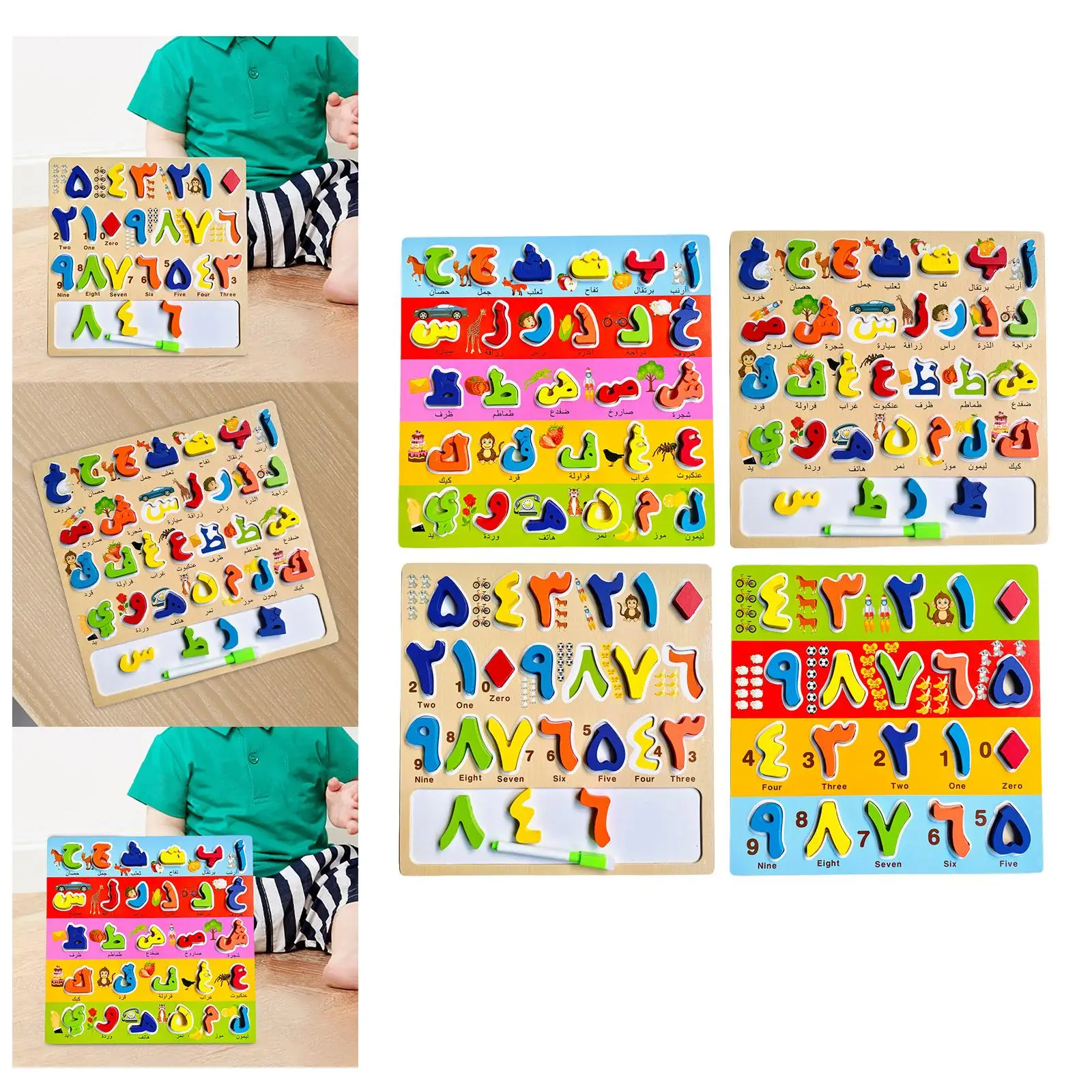 

Wooden Alphabet/Number Colorful Arabic Jigsaw Board for Baby Boys Girls Kids