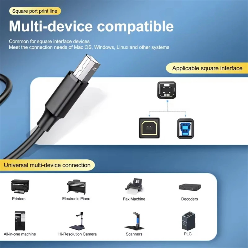 High-Speed USB to USB B 2.0 Printer and Scanner Cable