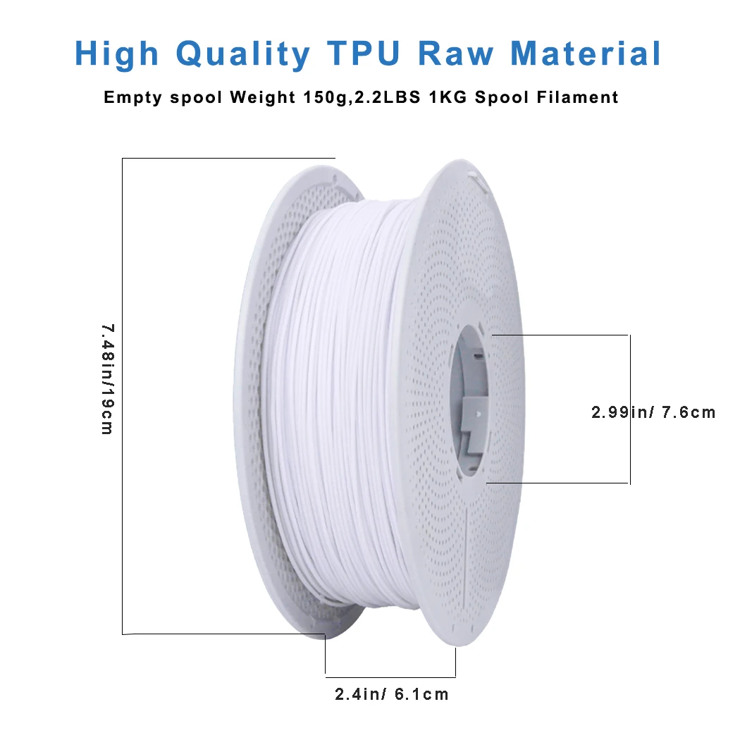 TPU 화이트 1KG 필라멘트 1.75mm, TPU 95A 유연한 3D 프린터 필라멘트(광택 마감), 대부분의 FDM 3D 프린터에 적합, 1kg S