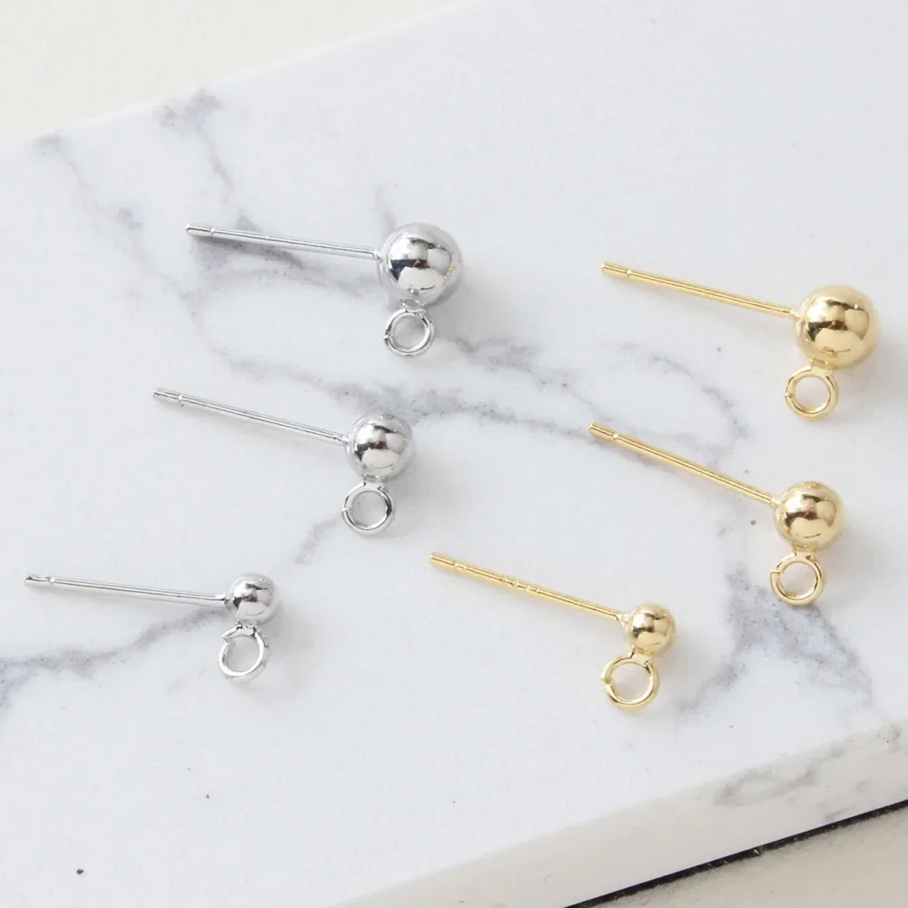 4pcs 925 Silver Needle Doudou Ear Nail Small Ball Basic DIY Earring Material Accessories Plated with 14K Gold